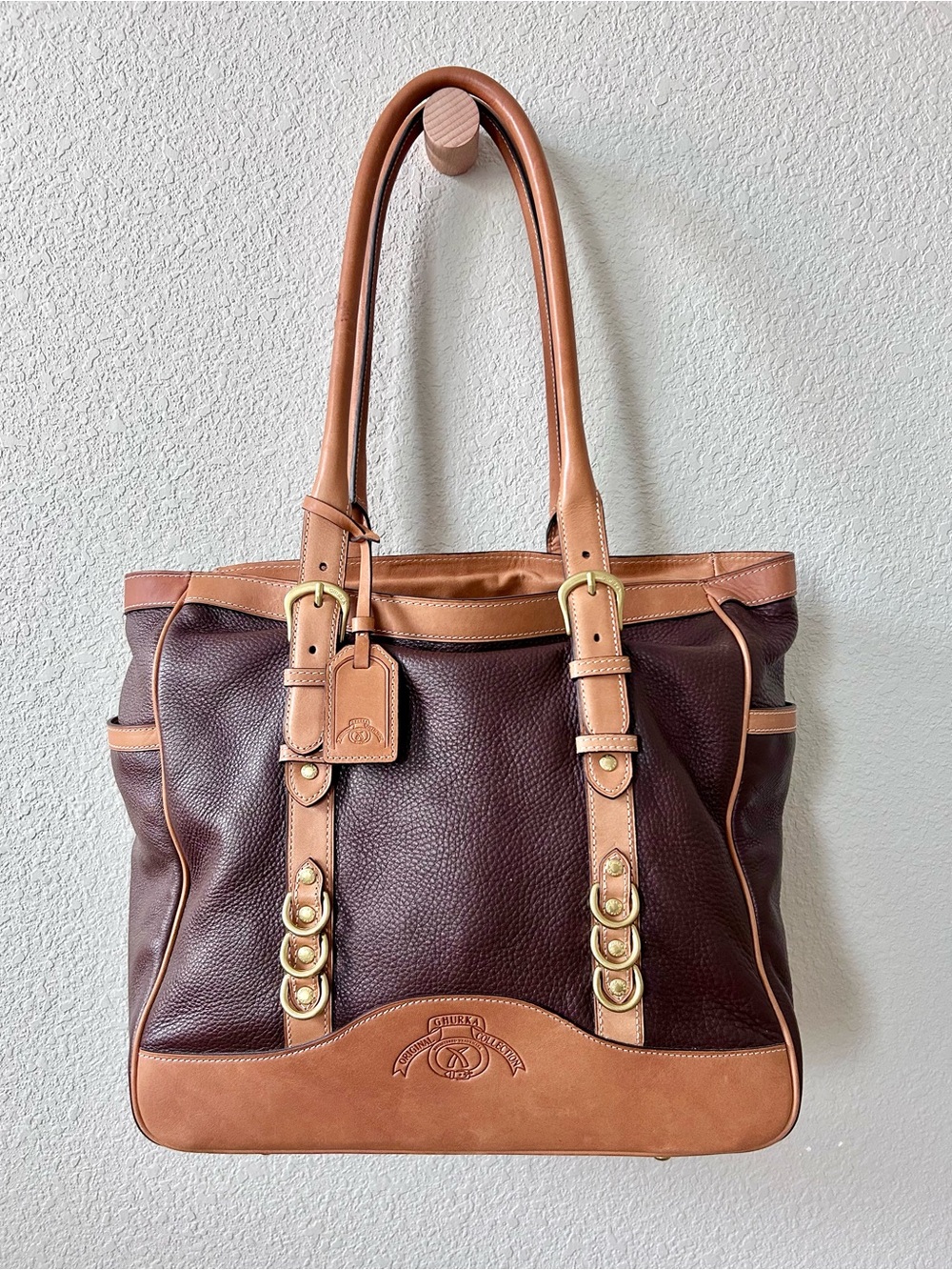 Ghurka Original Collection Heritage Nelle Bag Pebbled Leather Brown & Tan